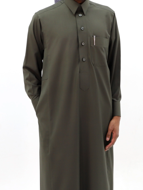 Olive Green Saudi Collared Thobe